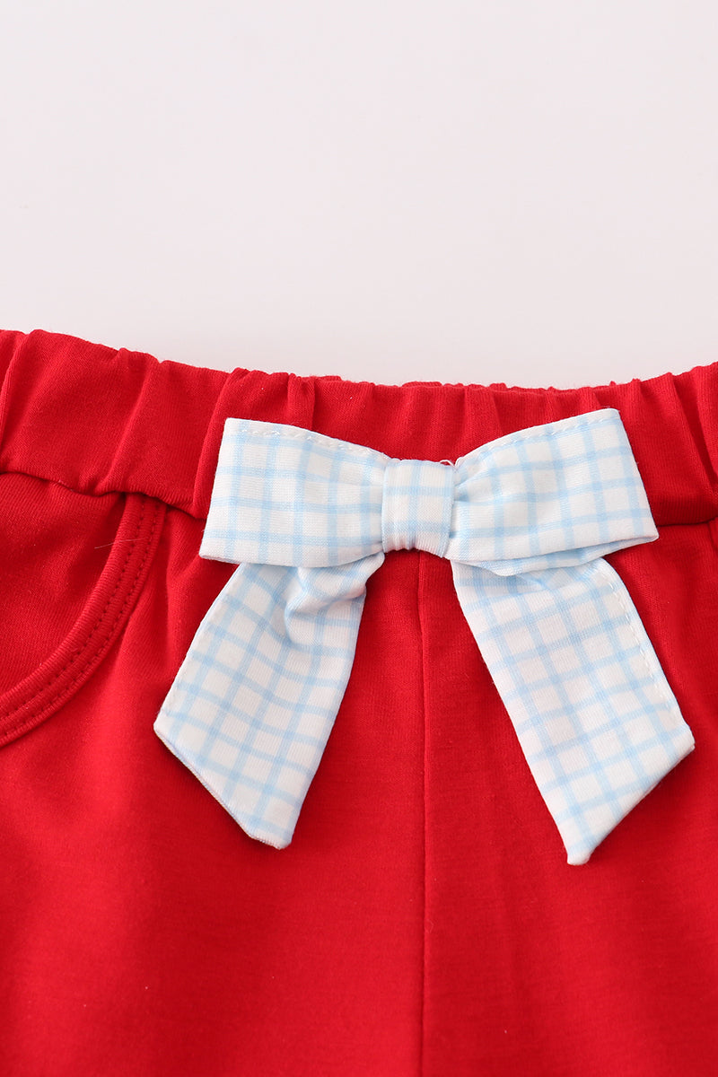 Apple applique bow shorts set