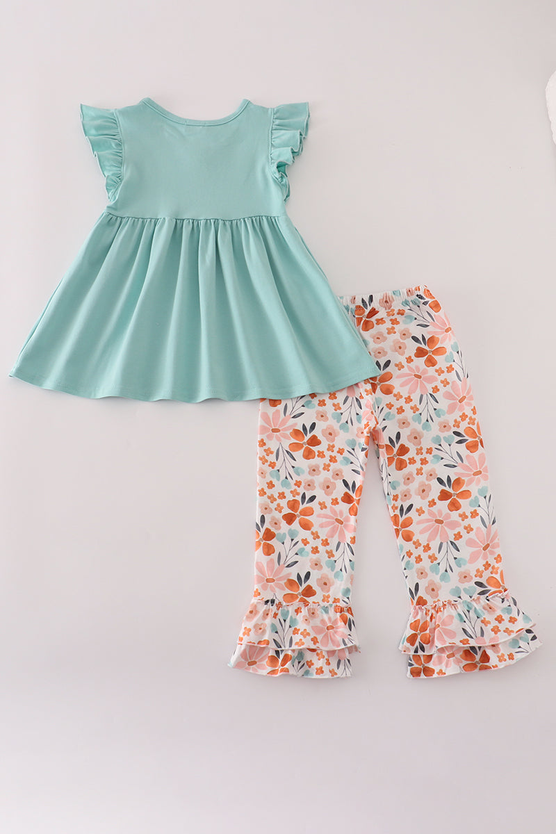 Sage floral ruffle pants set
