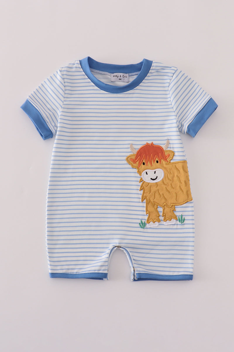 Blue stripe buffalo applique romper