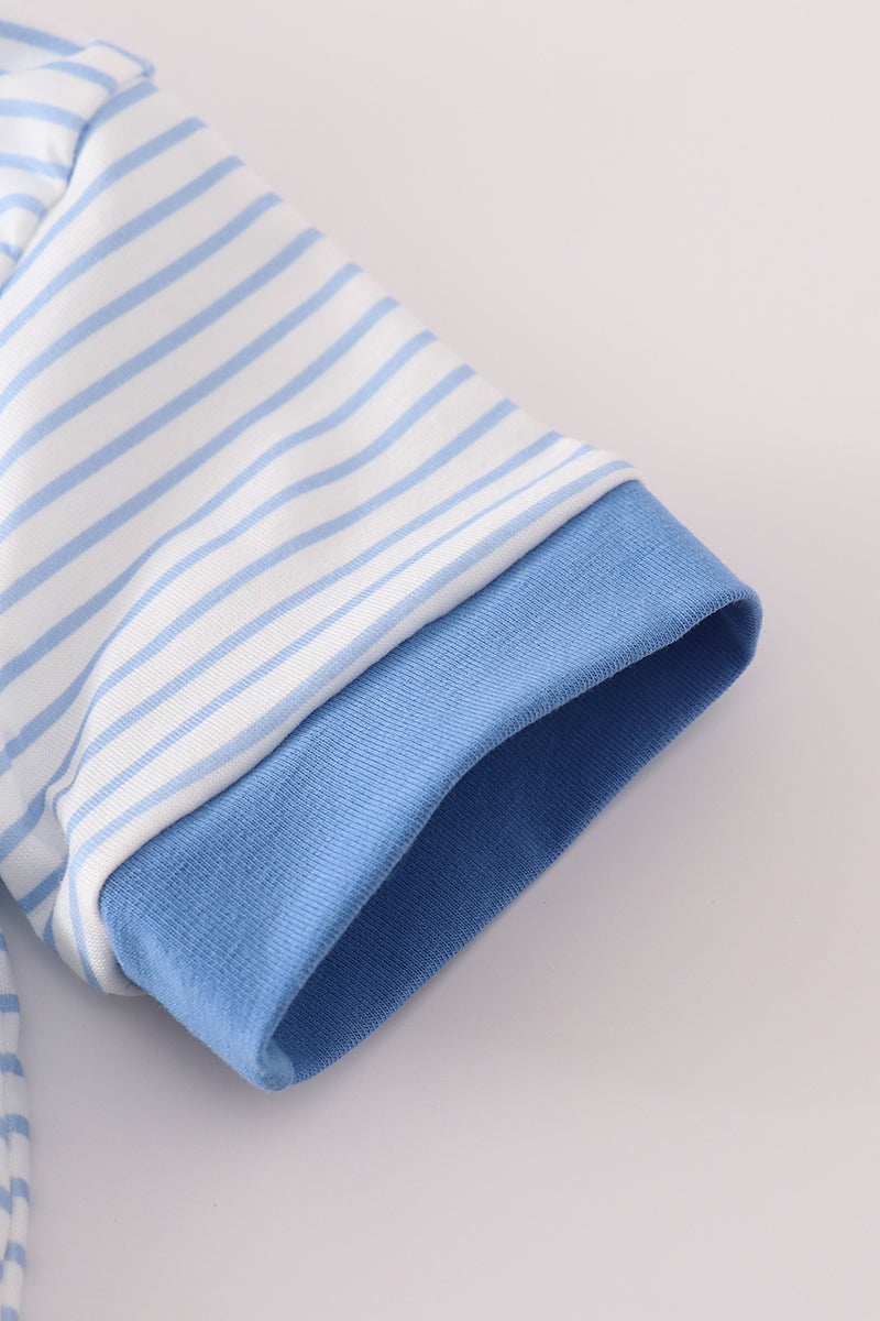 Blue stripe buffalo applique romper