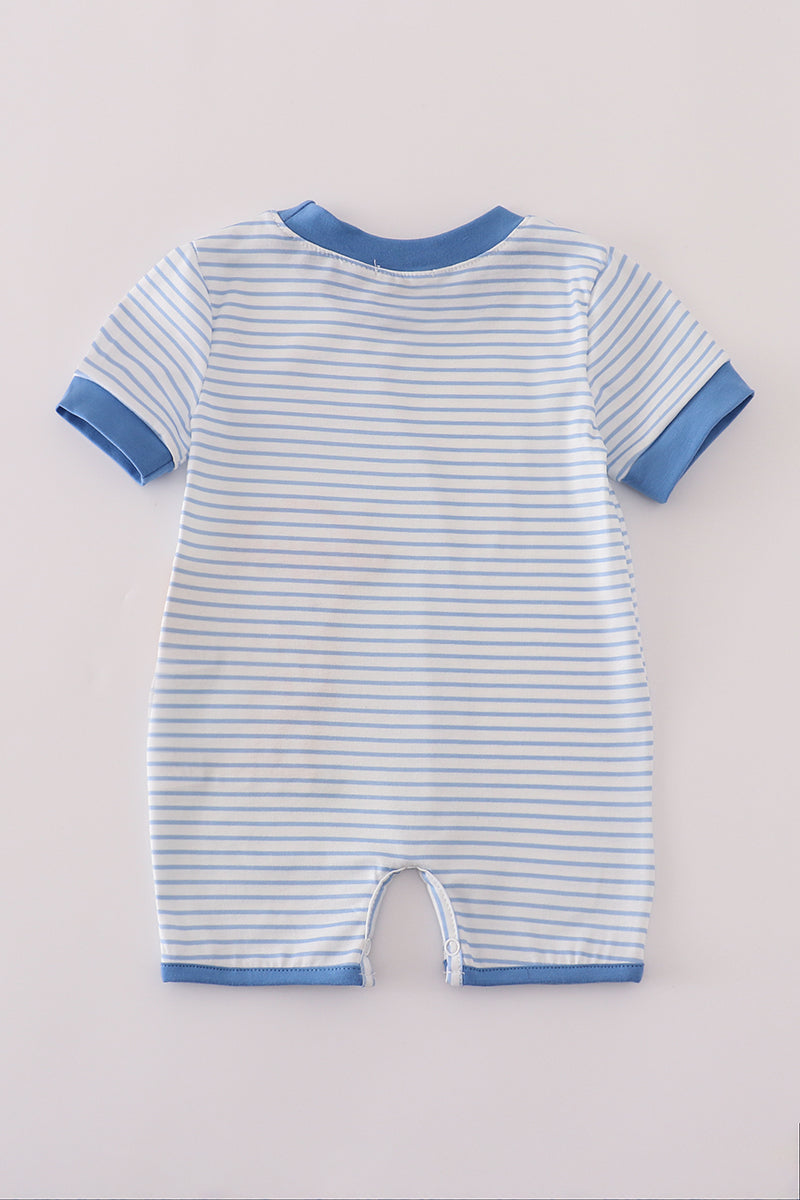 Blue stripe buffalo applique romper
