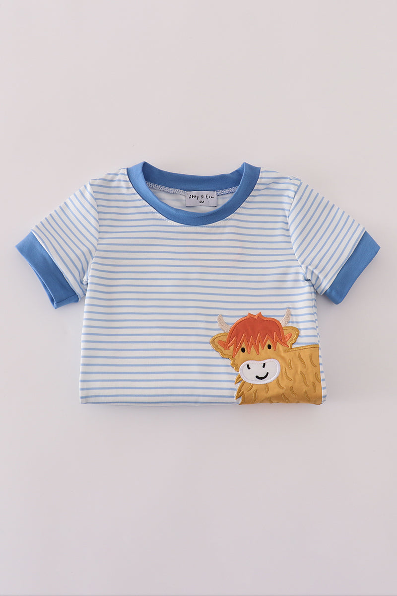 Blue stripe buffalo applique romper