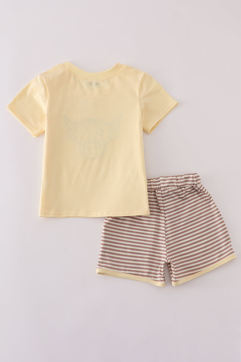Highland cow applique shorts set