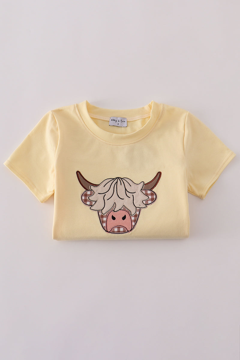 Highland cow applique shorts set
