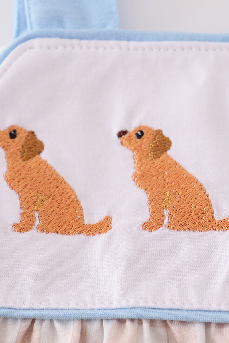 Beige puppy embroidery gingham bloomer set