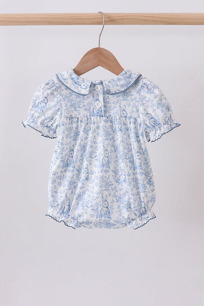 Navy bunny embroidery floral peter pan collar bubble