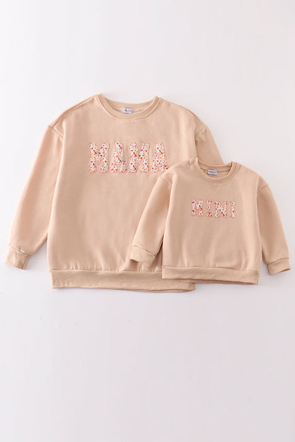 Khaki MAMA&MINI applique fleece mom&me sweatshirt