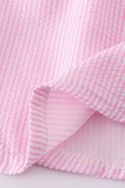 Pink seersucker animal embroidery set