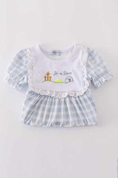 Blue plaid he is risen embroidery set