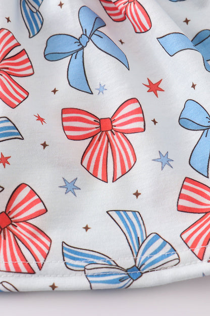 Bow trellis print embroidery ruffle bloomer set
