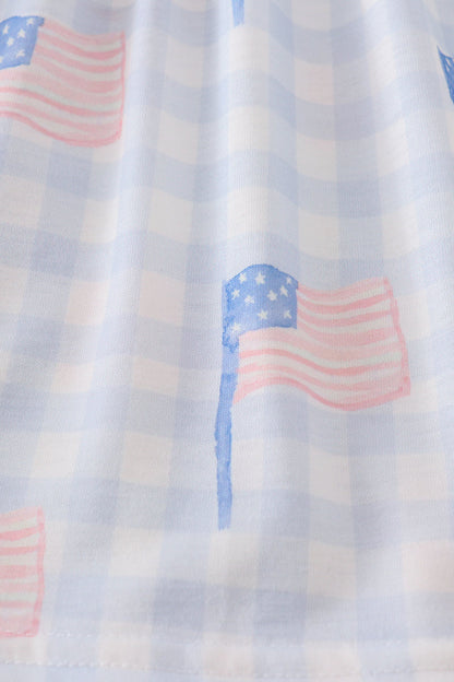 Blue flag embroidery smocked shorts set