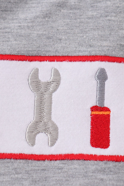 Grey tool embroidery top