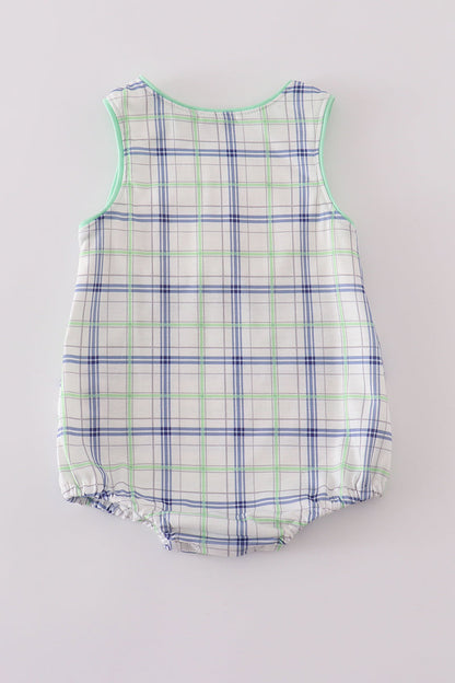 Green seersucker sailboat embroidery smocked bubble