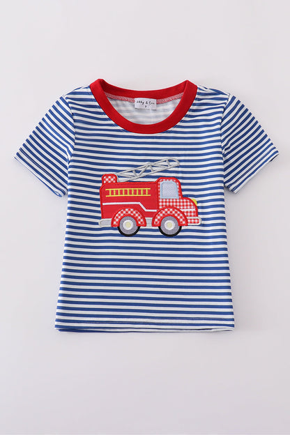 Blue stripe fire truck applique top