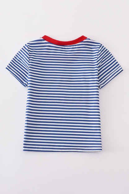 Blue stripe fire truck applique top