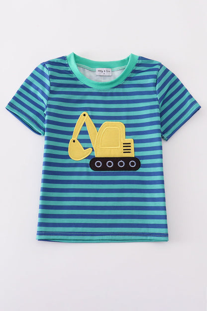 Teal stripe excavator applique top