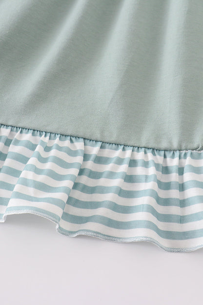 Sage stripe flutter trim ruffle dress