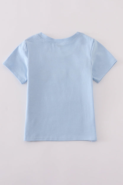 Blue strawberry embroidery boy top