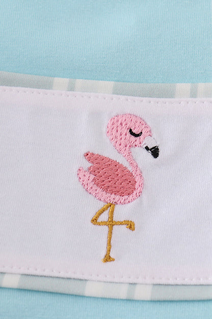 Blue flamingo embroidery short set