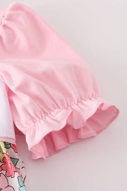 Pink floral embroidery dress