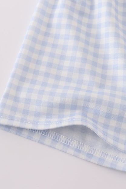 Blue whale embroidery smocked shorts set