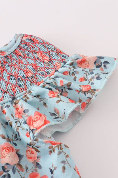 Blue floral smocked dress
