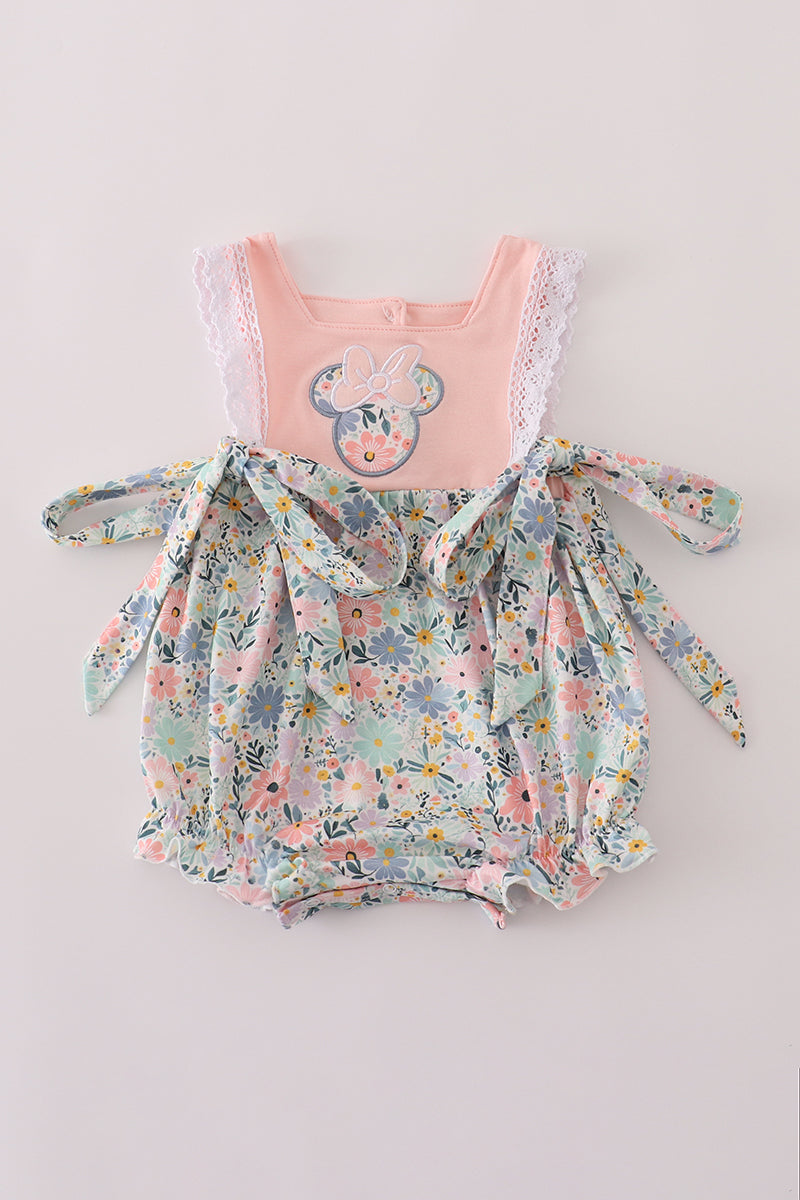 Pink floral character applique bubble