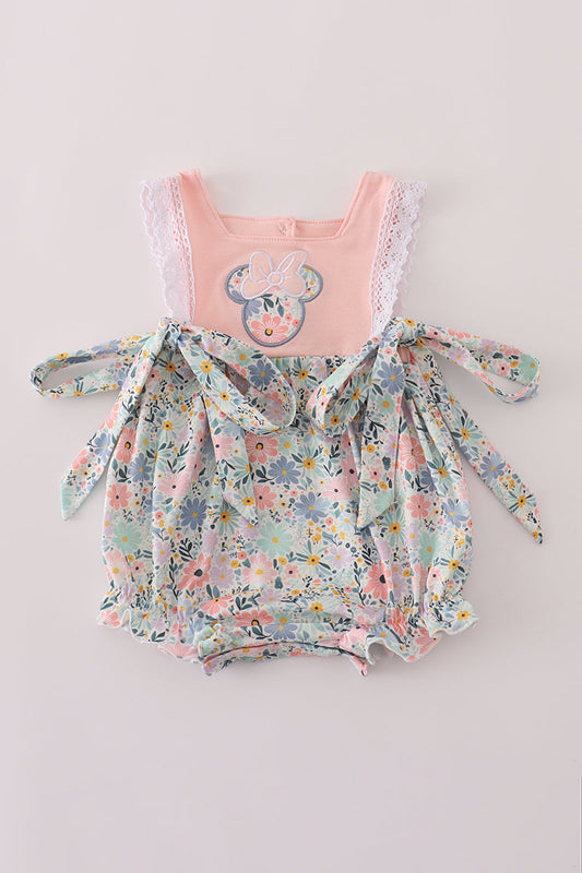 Pink floral character applique bubble