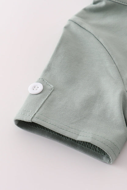 Green character applique shorts set
