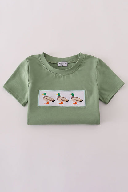 Green duck embroidery top