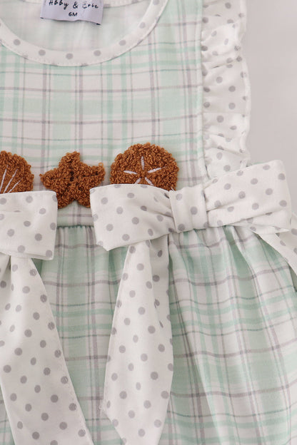 Green plaid sea shell starfish french knot ruffle bubble