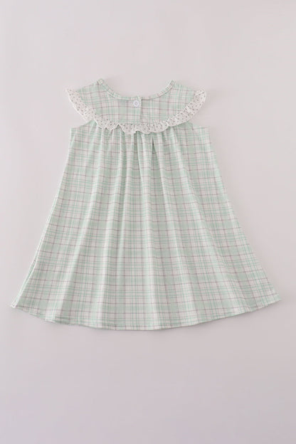 Green plaid sea shell starfish french knot ruffle dress