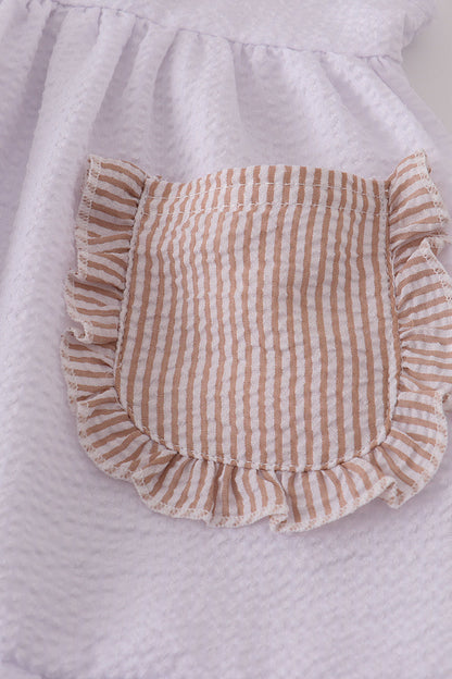 Brown white seersucker stripe ruffle shorts set