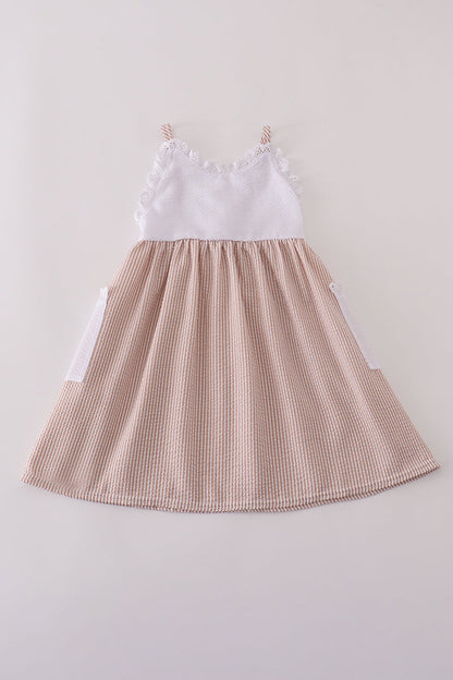 Brown white seersucker stripe dress