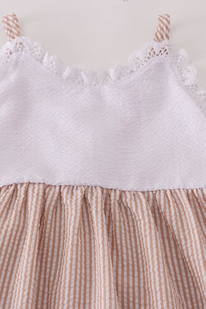 Brown white seersucker stripe dress
