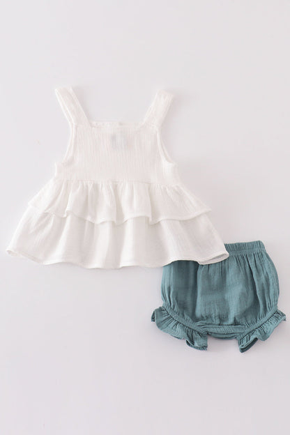 Premium White muslin ruffle baby set