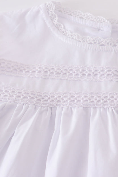 Premium white floral embroidery ruffle dress