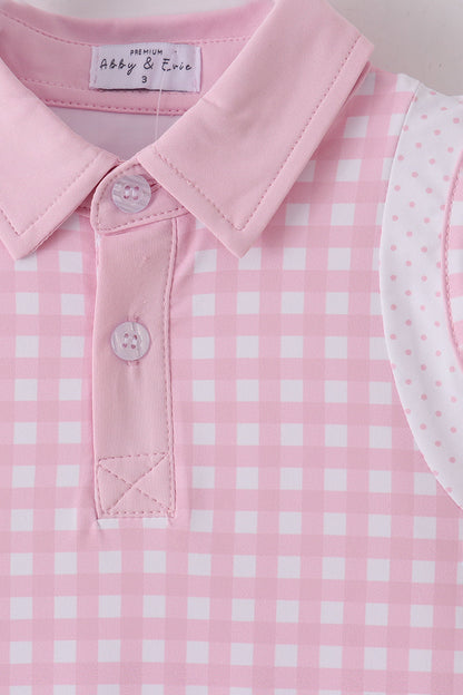 Pink active gingham shorts dress set