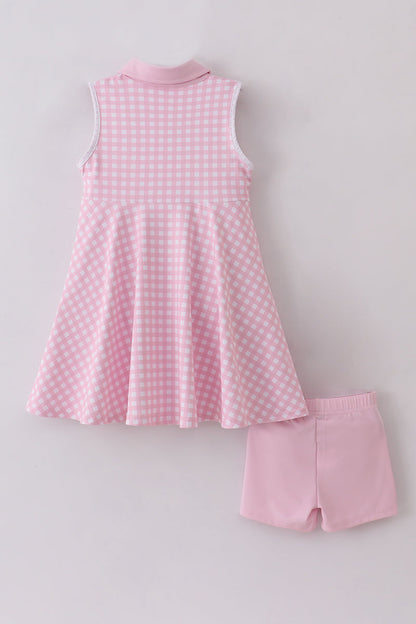 Pink active gingham dress set