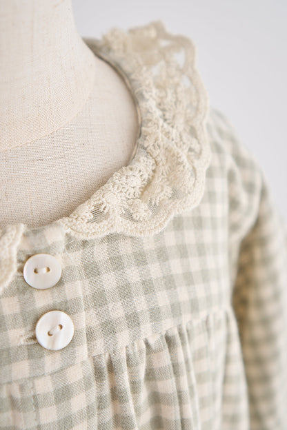 Green gingham flannel lace dress