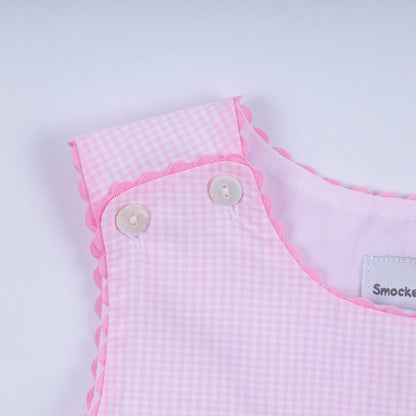 Pink princess hand smocked plaid dress