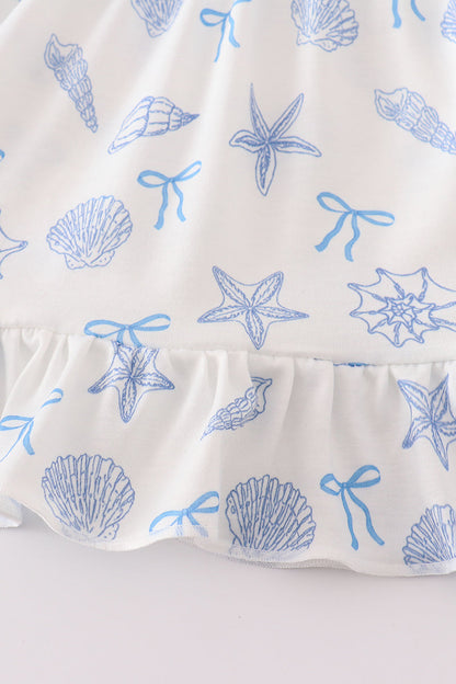 Blue seashell bow ruffle shorts set