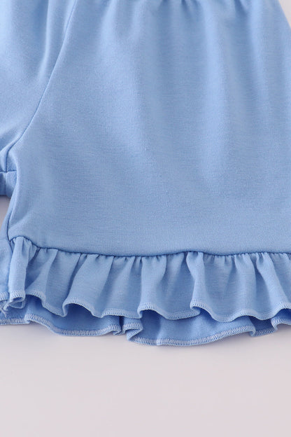 Blue seashell bow ruffle shorts set