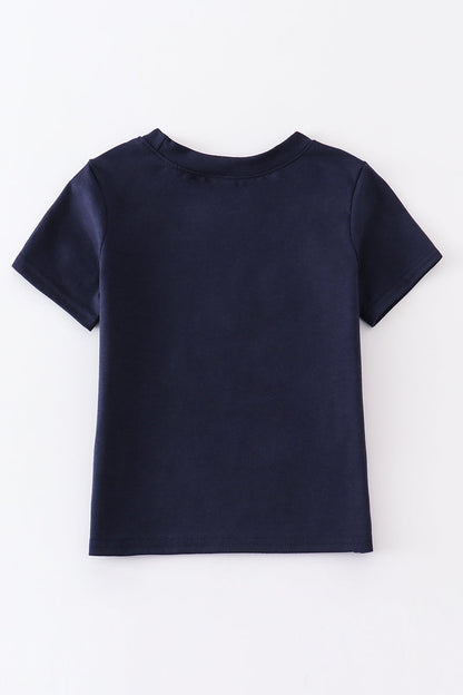 Navy he is risen embroidery boy top