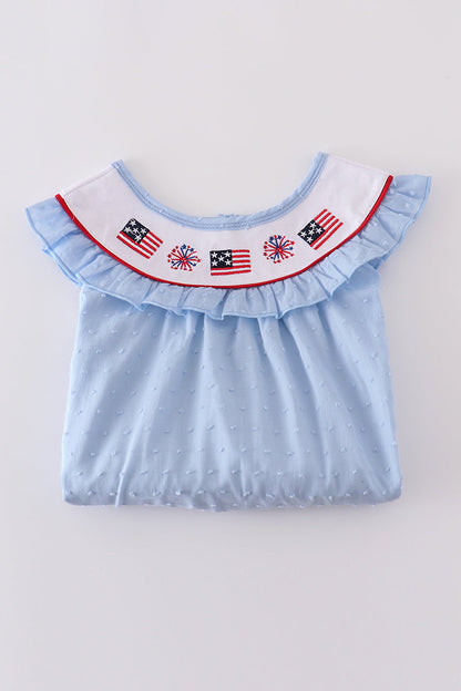 Blue swiss dot flag embroidery set