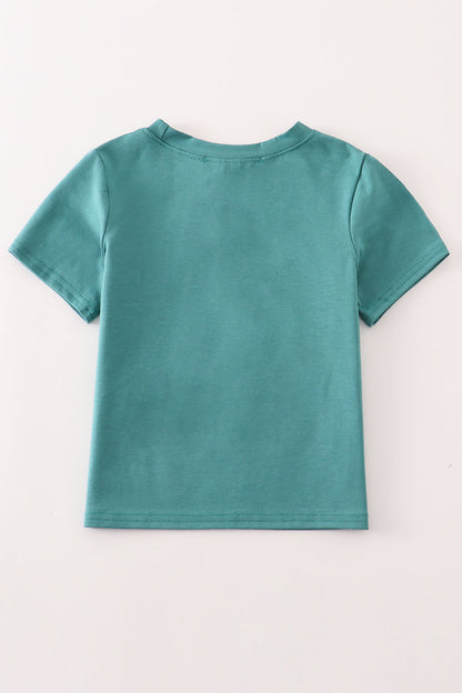 Green happy birthday embroidery boy top