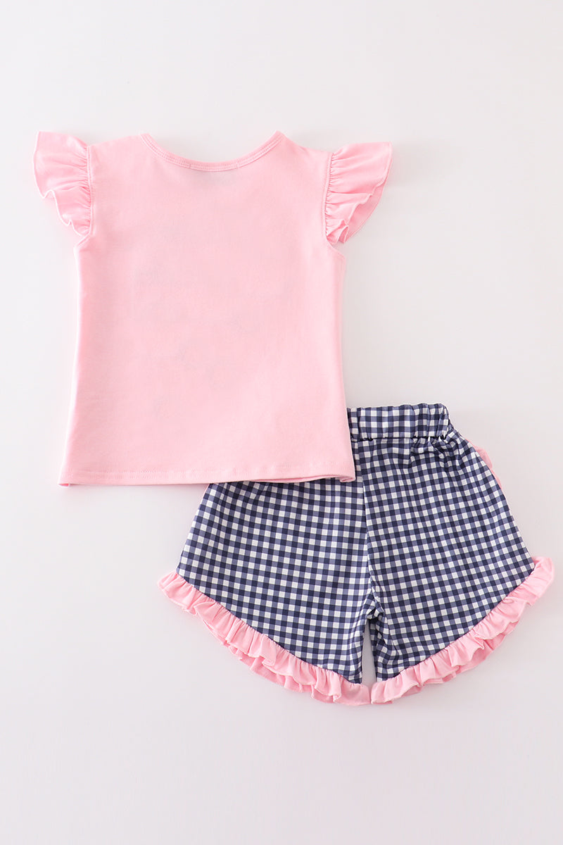 Pink fishing puppy applique girl set