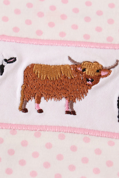 Pink cow embroidery girl skort set