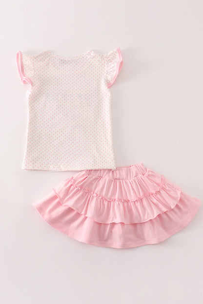 Pink cow embroidery girl skort set