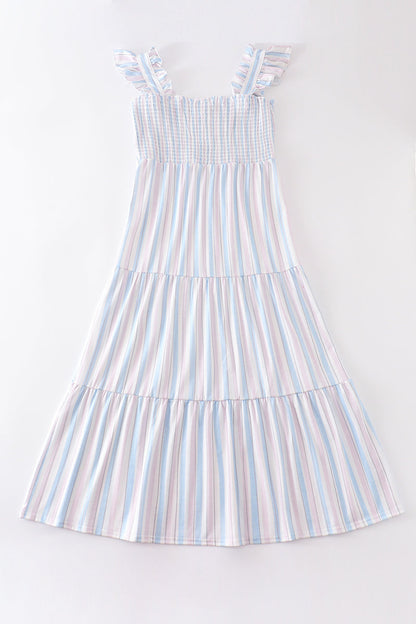 Crab french knot stripe smocked dress